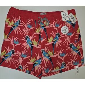 NWT XXL Men's Red Parrot Theme Swim Shorts Party Pants MSRP $45